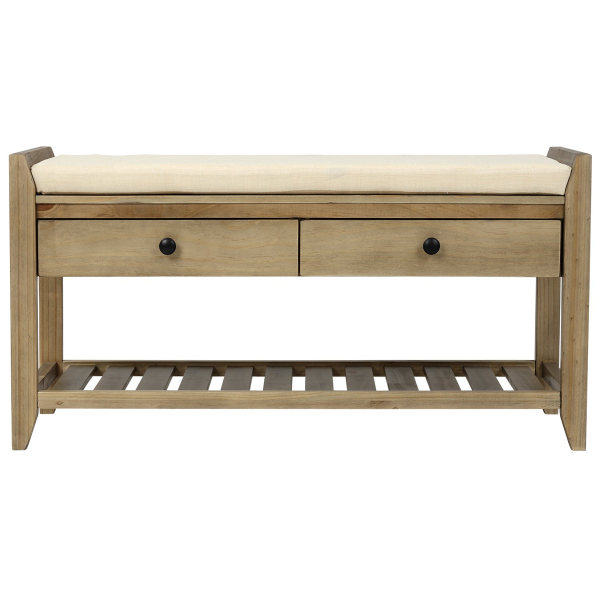 TREXM Shoe Rack with Cushioned Seat and Drawers