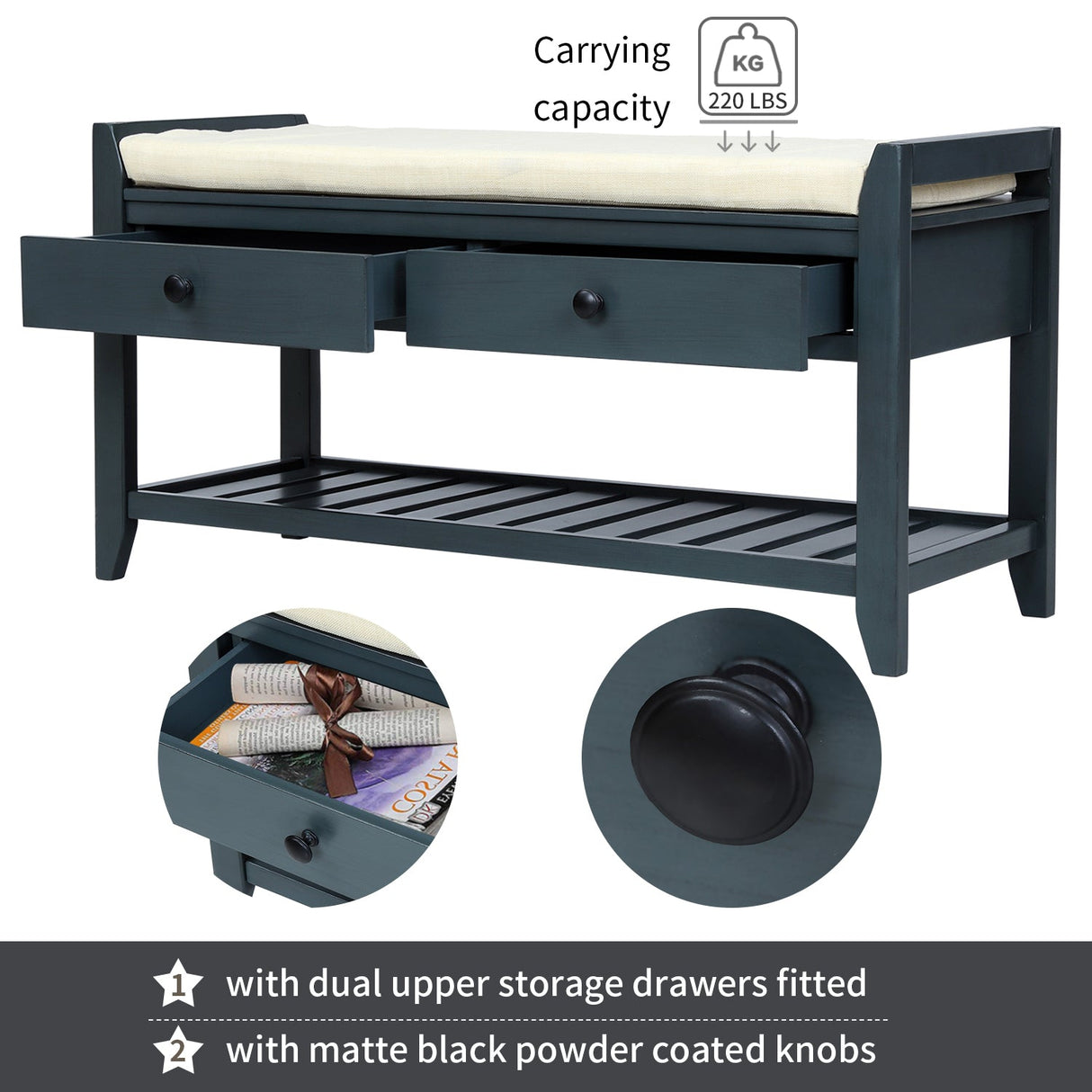 TREXM Shoe Rack with Cushioned Seat and Drawers