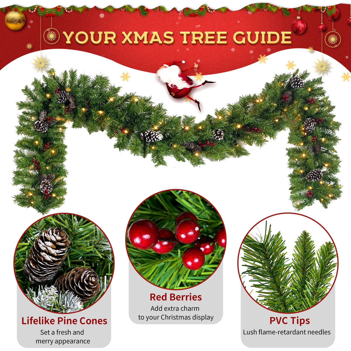 Pre-Lit Xmas Tree Artificial Christmas 3-Piece Set