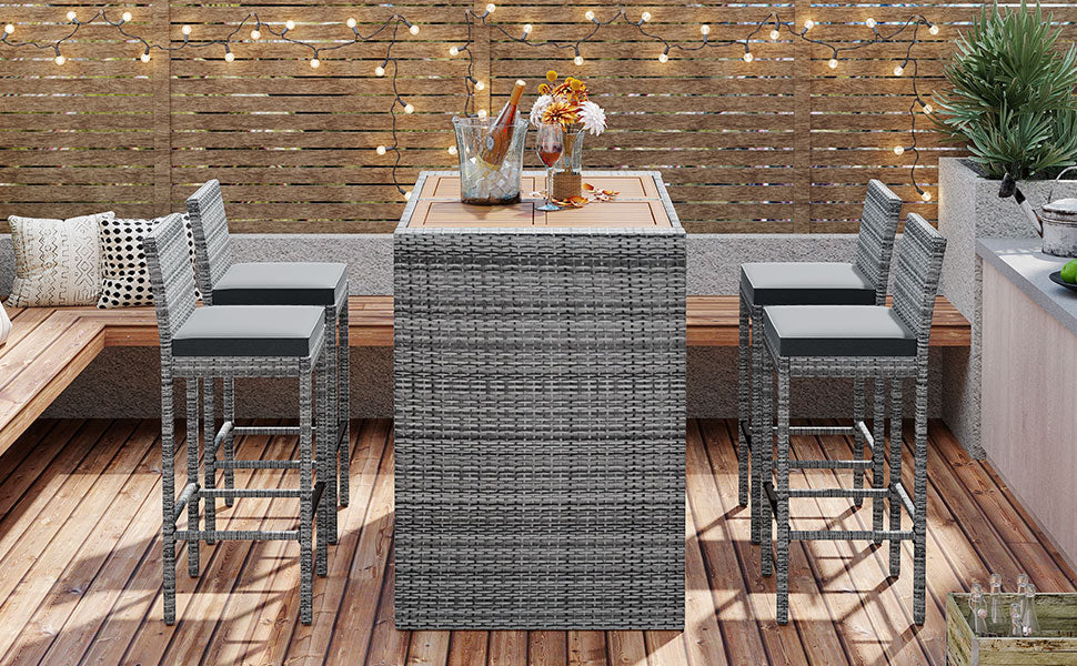 GO 5-Pieces Outdoor Patio Wicker Bar Set