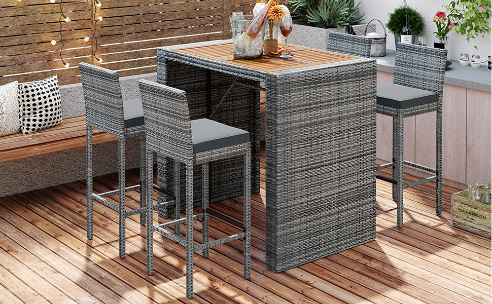 GO 5-Pieces Outdoor Patio Wicker Bar Set
