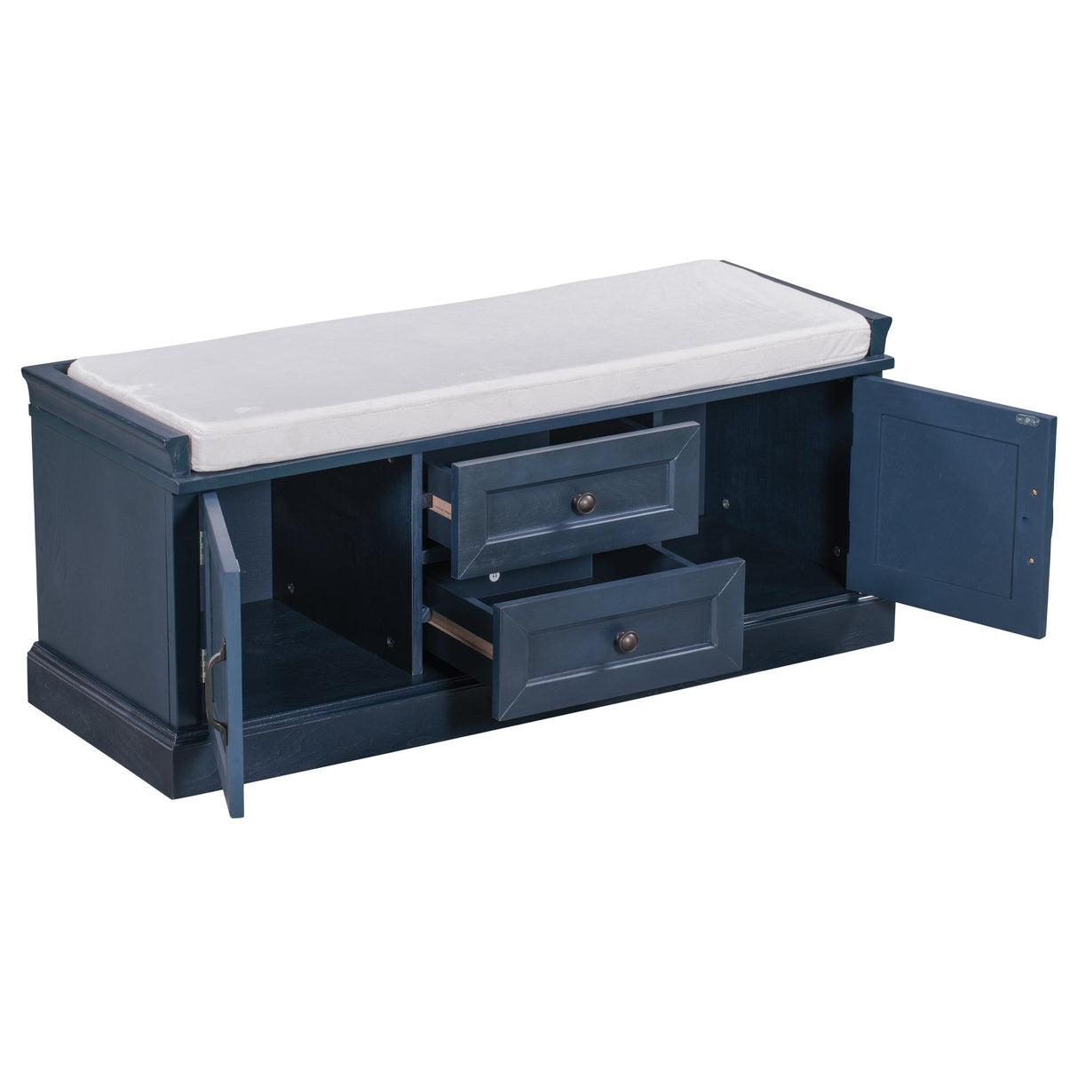 TREXM Storage Bench with 2 Drawers and 2 Cabinets in Antique Navy