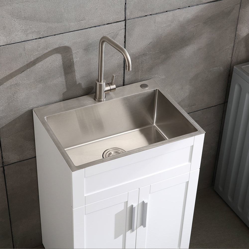 24in Stainless Steel Washing Sink with Faucet Hoses and Drain Head