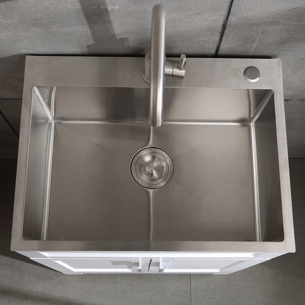24in Stainless Steel Washing Sink with Faucet Hoses and Drain Head