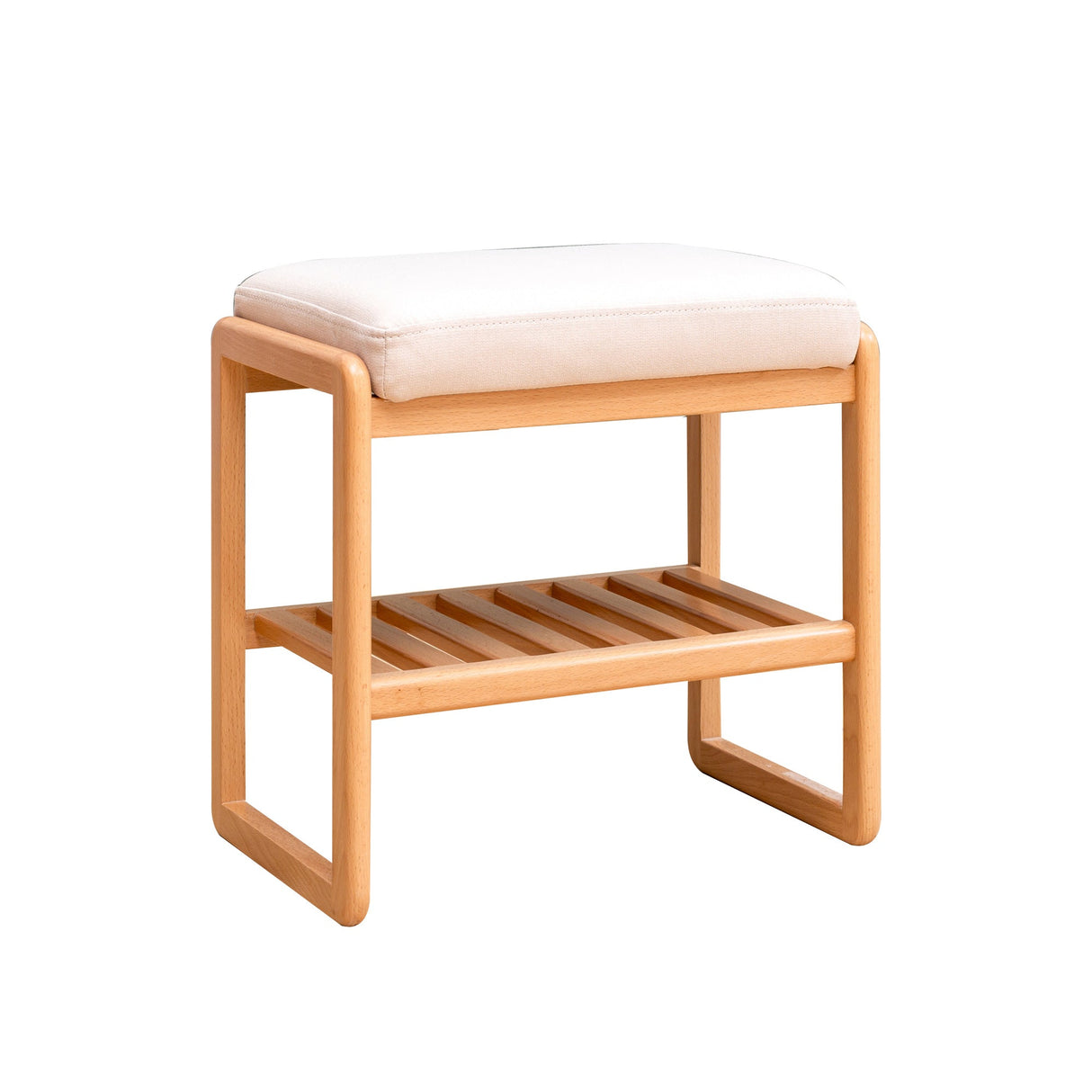 Natural Solid Wood Shoe Bench with High Rebound Sponge Cushion