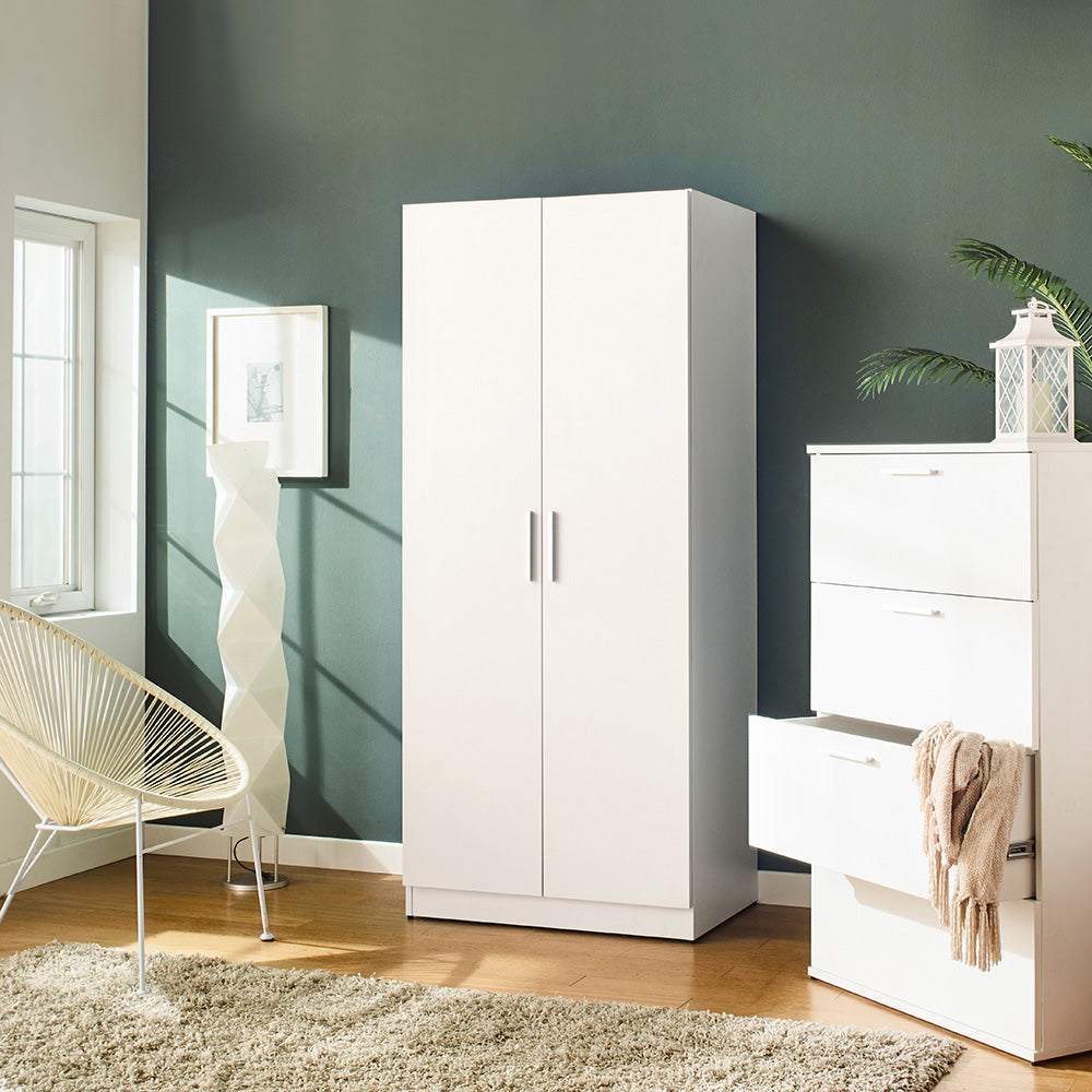Viviane Contemporary Wood Closet with Hanging Bars and Five Shelves