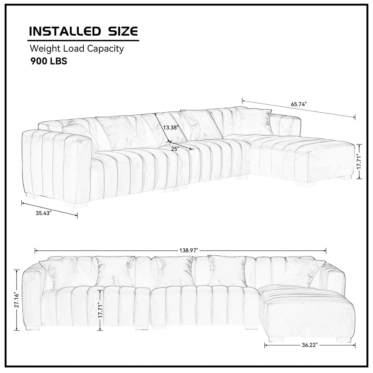 L-Shape Sectional Sofa with Deep Tufted Velvet Upholstered Right Chaise Modular Sofa