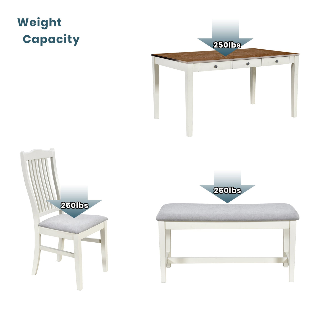 TOPMAX Mid-Century 6-Piece Wood Dining Table Set