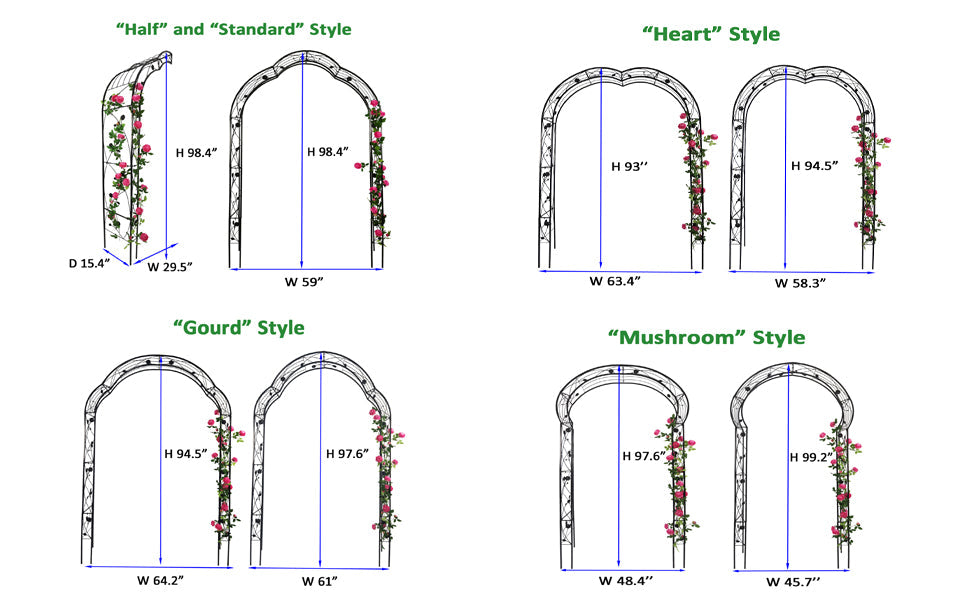 Metal Garden Arch with 8 Style Options