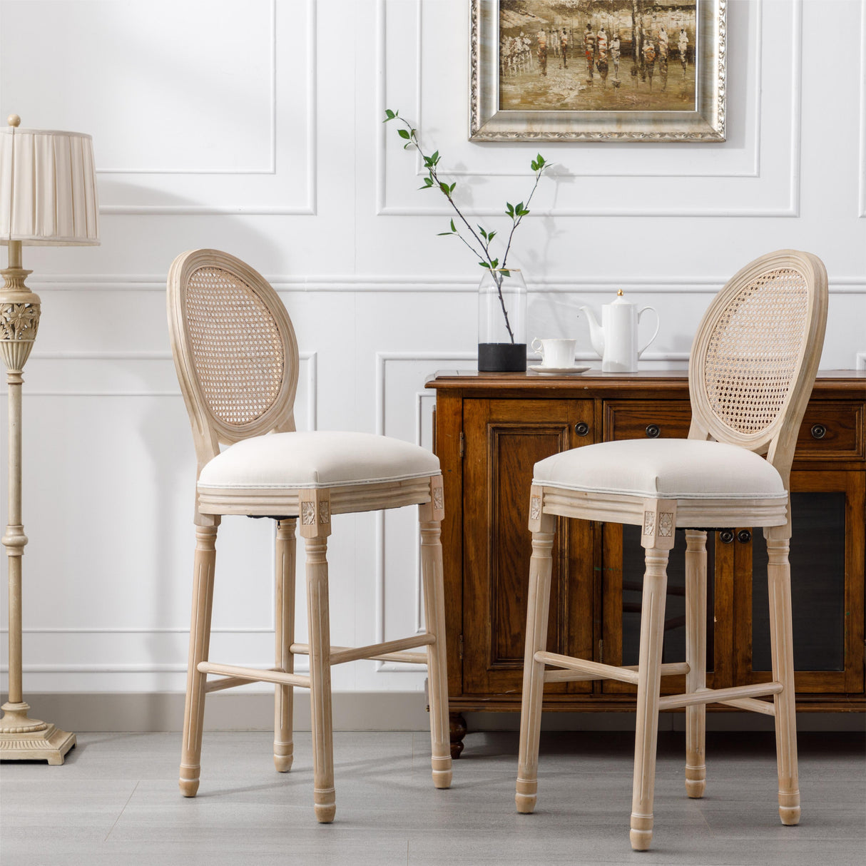French Country Wooden Barstools,Set of  2