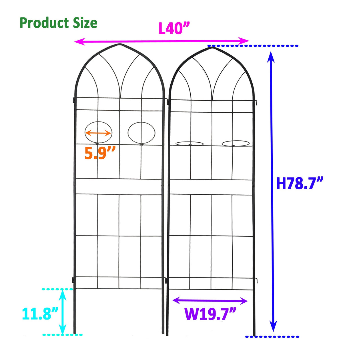 2 Pack Metal Garden Trellis 78.7" x 19.7"