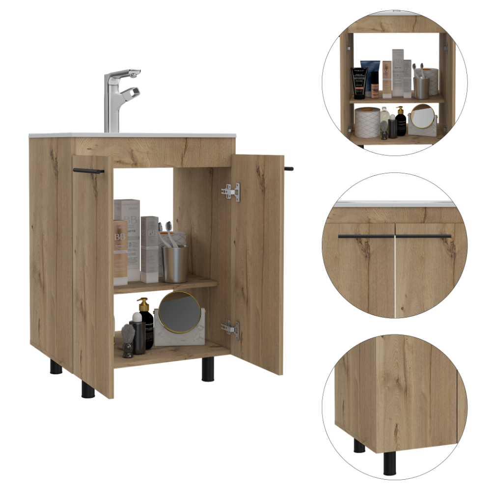 Khari 24" Floor Cabinet, Double Door, Two Shelves - Light