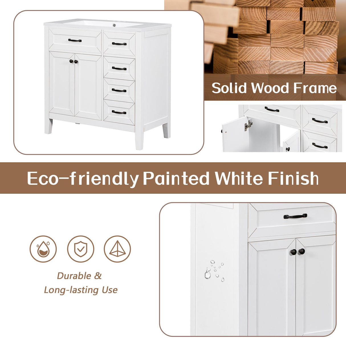 36" Bathroom Vanity Without Sink - Cabinet Base Only