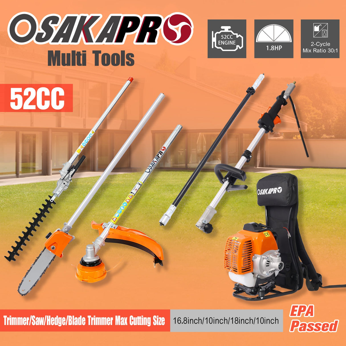Backpack 4-in-1 Multi-Functional Trimming Tool, 52CC 2-Cycle Engine
