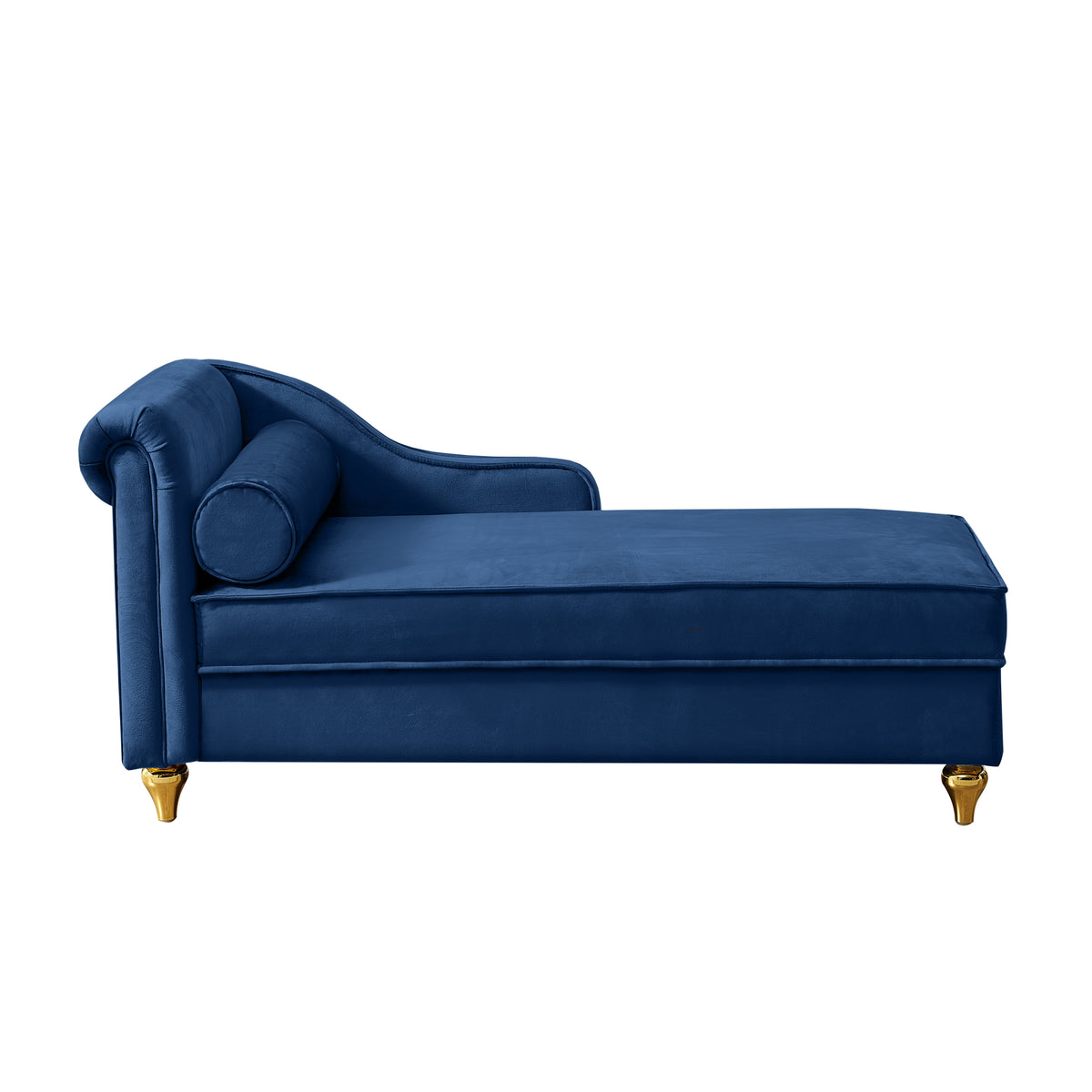 Modern Velvet Chaise Lounge Chair with Storage - Navy Blue