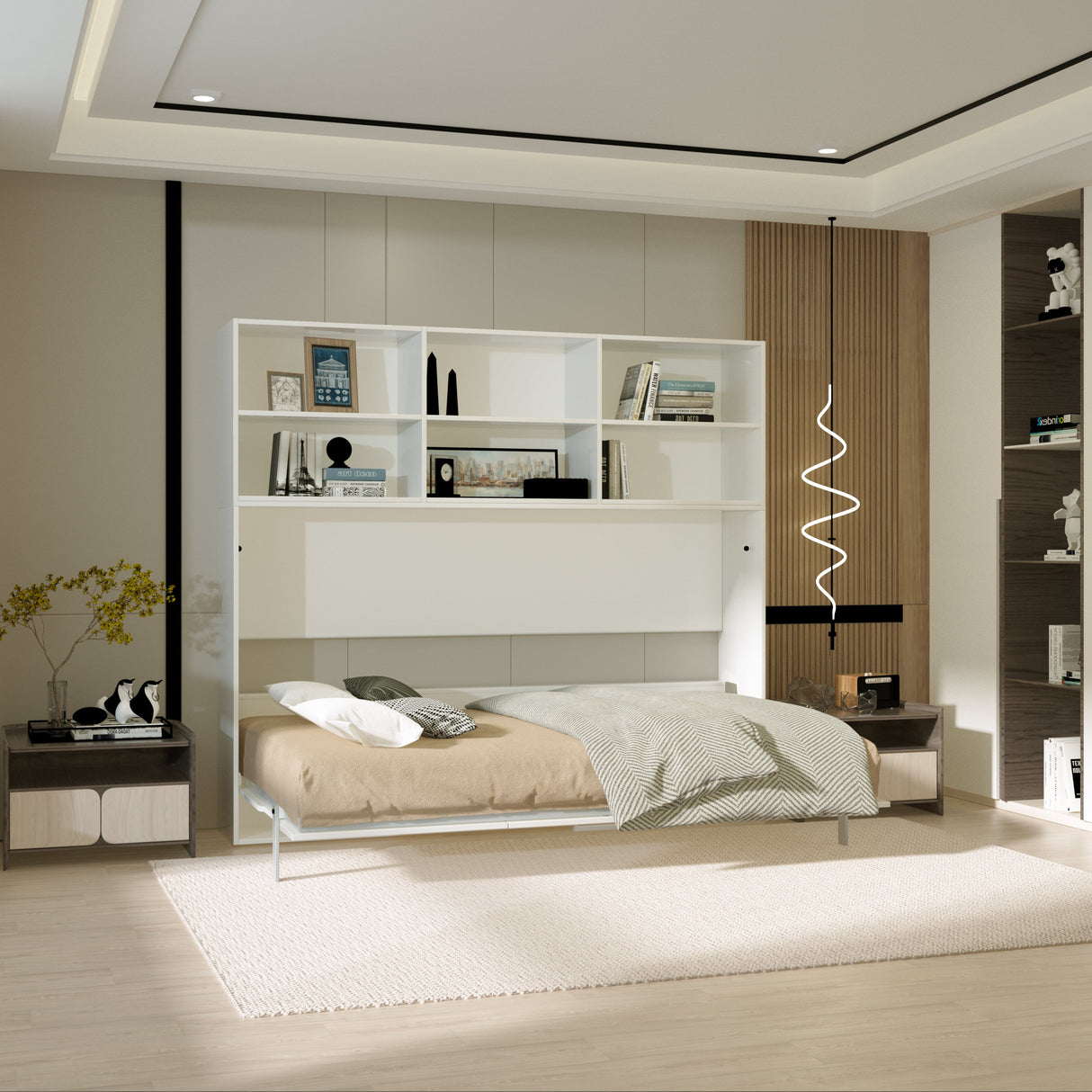 Modern Design Twin Size Horizontal Murphy Bed with Shelf Storage