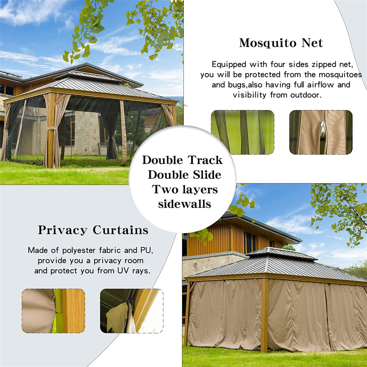 12'x14' Hardtop Gazebo, Wooden Coated Aluminum Frame Canopy