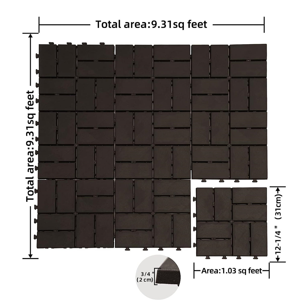 Patio Interlocking Deck Tiles - Brown (Pack of 9)