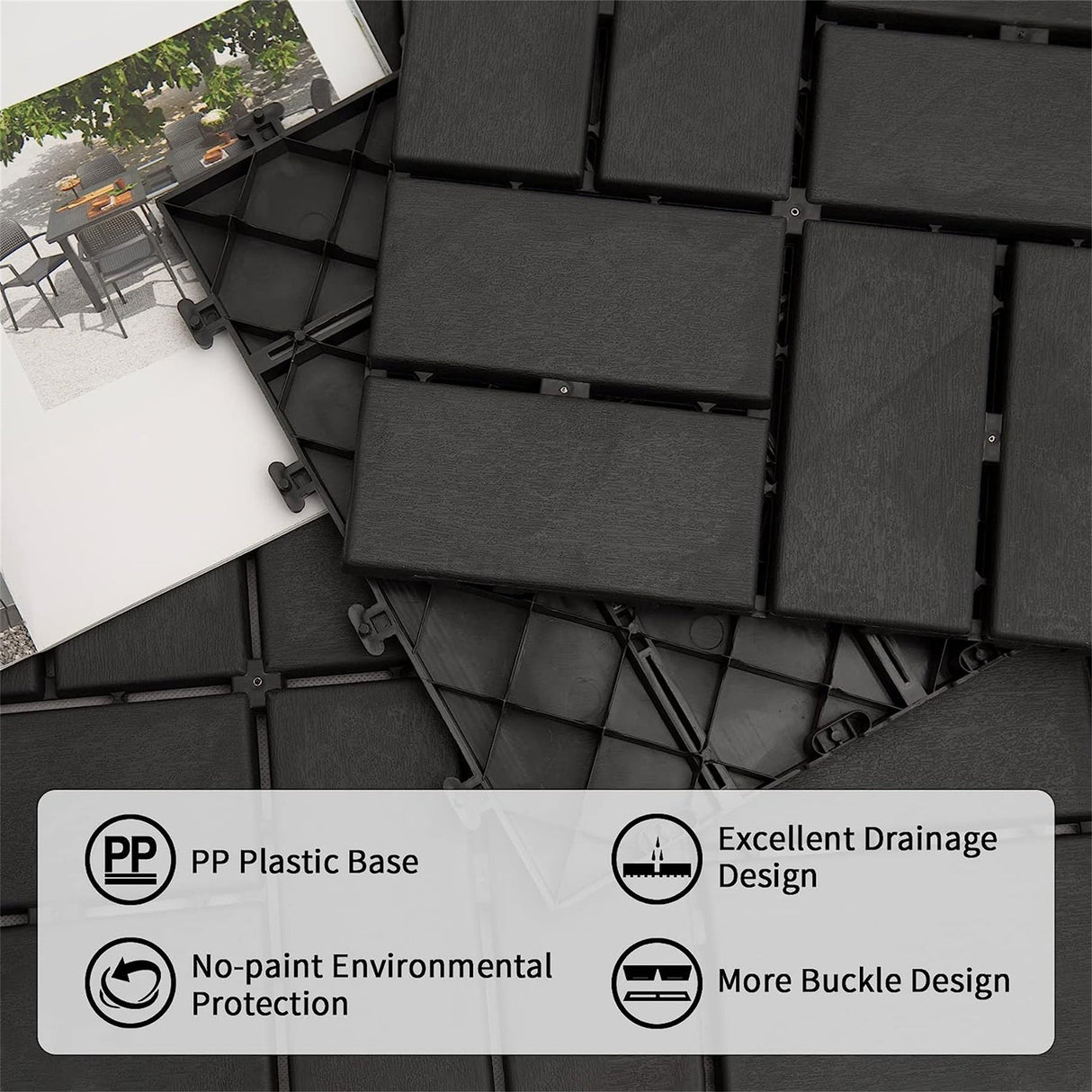 Patio Interlocking Deck Tiles, 12"x12" Square Composite Decking Tiles