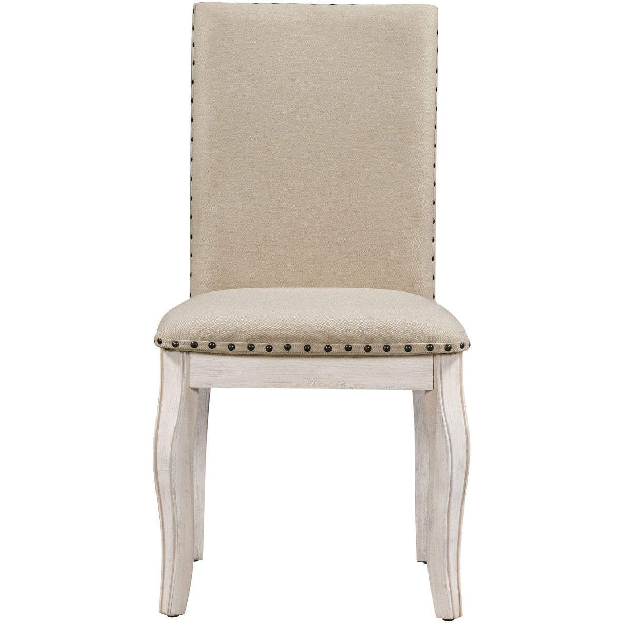 TREXM Set of 2 Dining Chairs - Wood Upholstered with Nailhead
