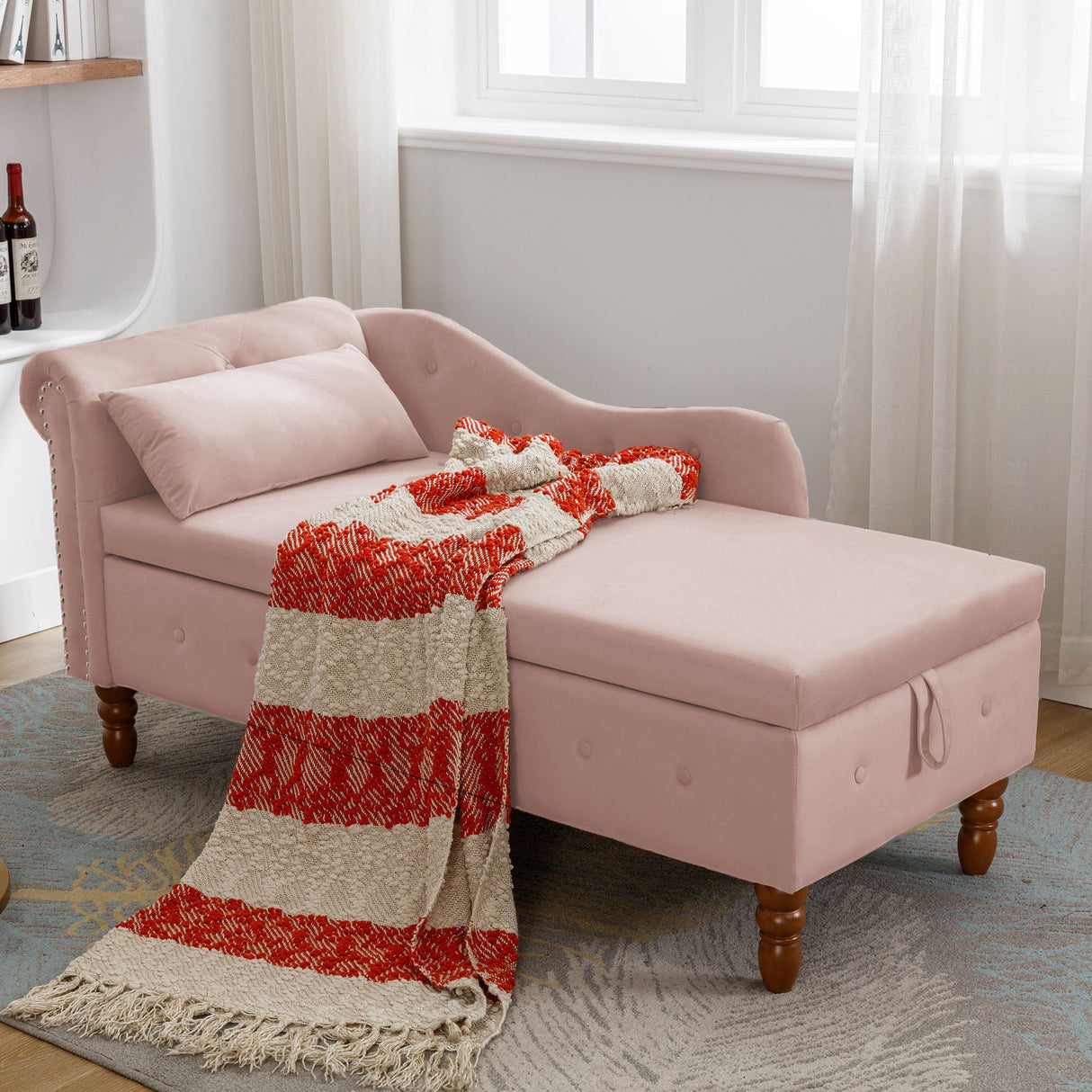 Pink Chaise Lounge Indoor Velvet Lounge Chair