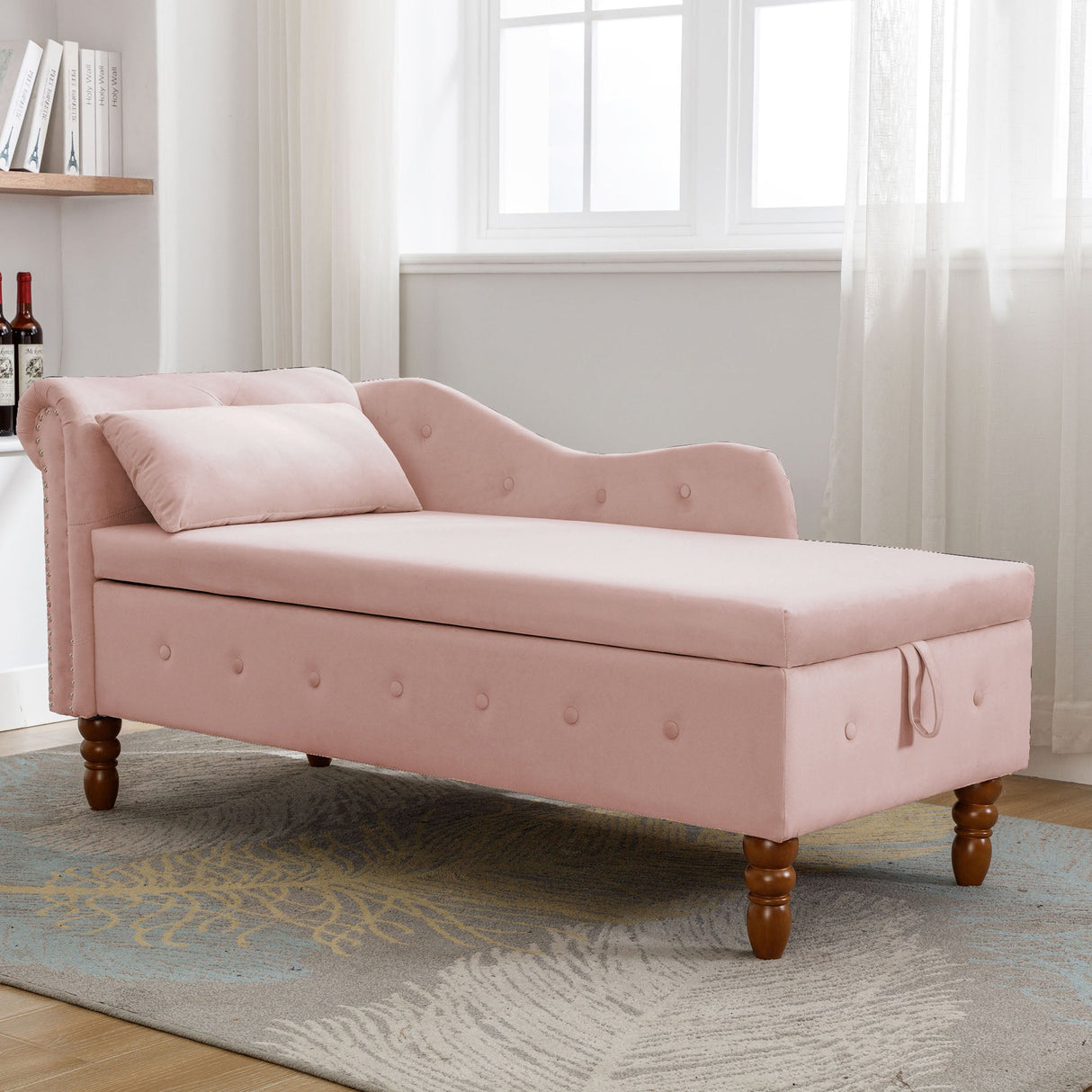Pink Chaise Lounge Indoor Velvet Lounge Chair