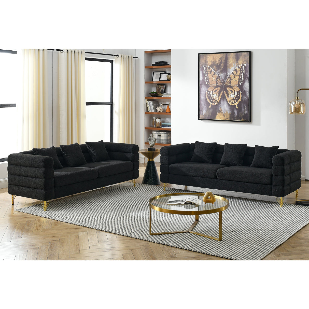 3-Seater + 3-Seater Combination Sofa - Black Teddy