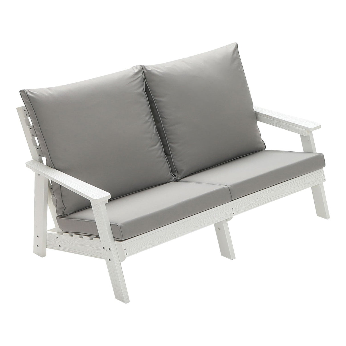 HIPS Loveseat with Cushion, Wood Grain Outdoor Garden Sofa