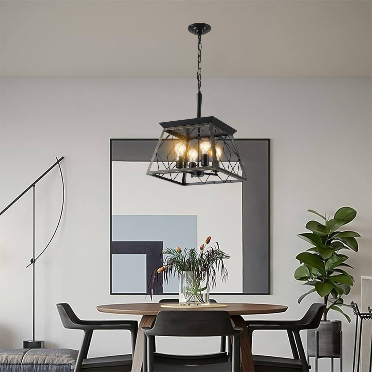 16" Black Gold Industrial Pendant Chandelier