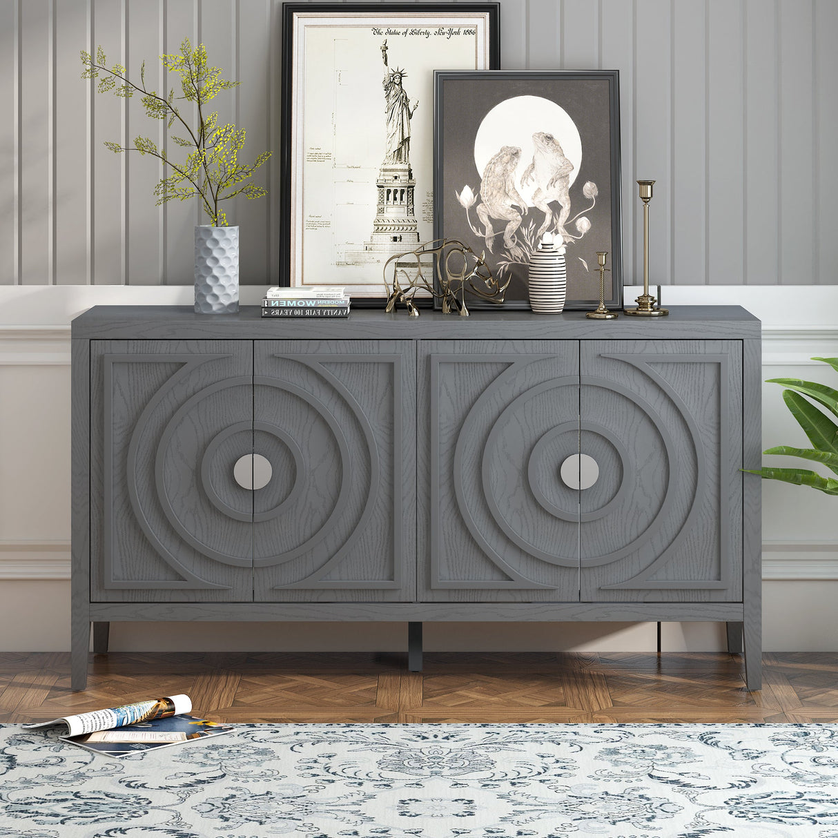 Circular Groove Design Retro Sideboard