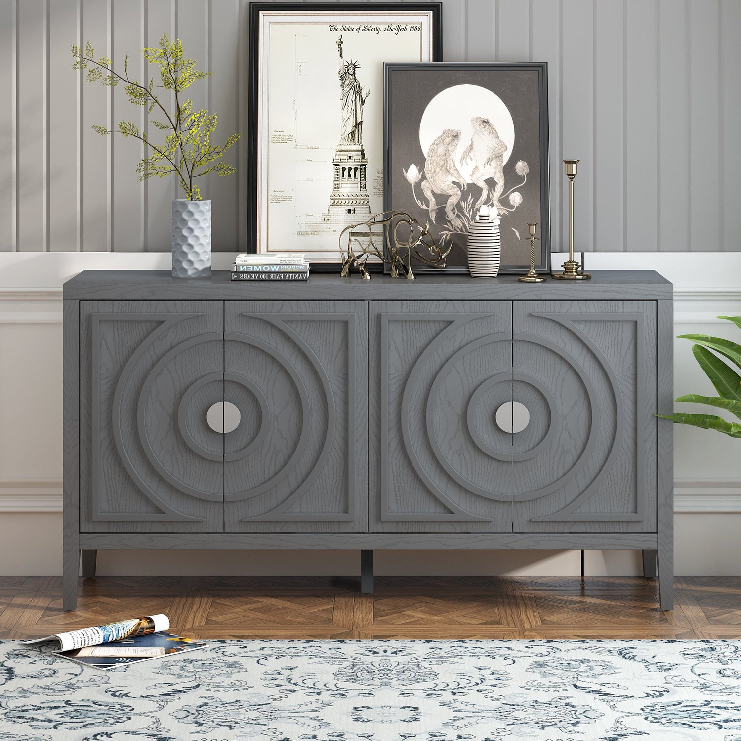 Circular Groove Design Retro Sideboard