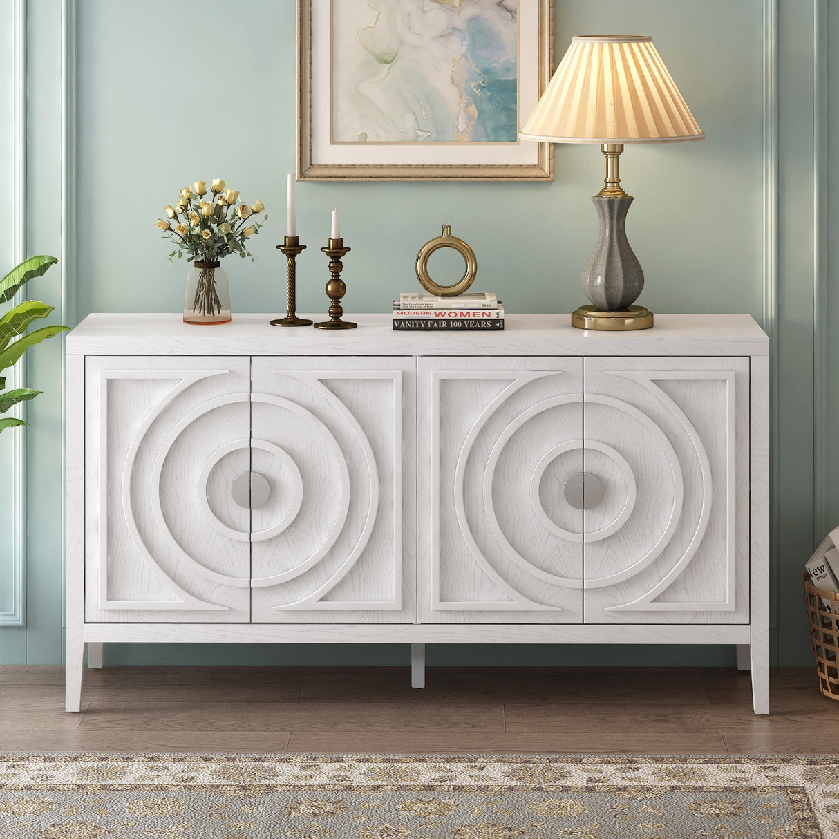 Circular Groove Design Retro Sideboard
