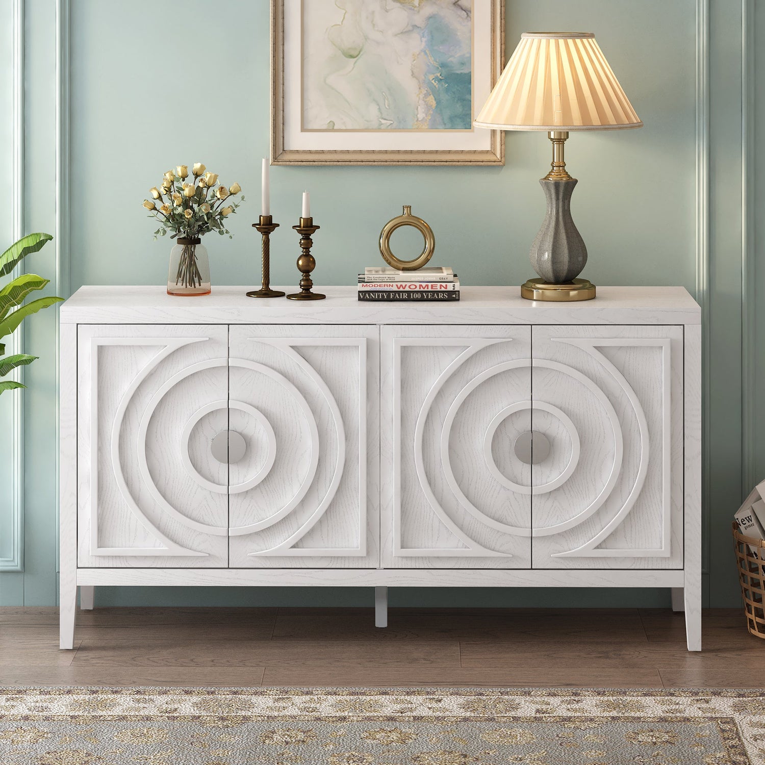 Circular Groove Design Retro Sideboard