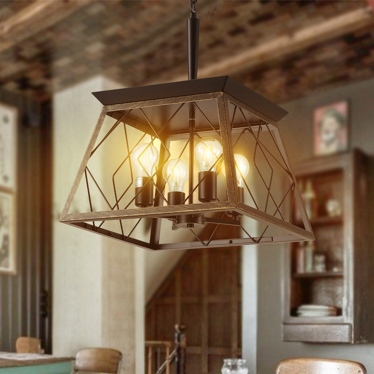16" Black Gold Industrial Pendant Chandelier