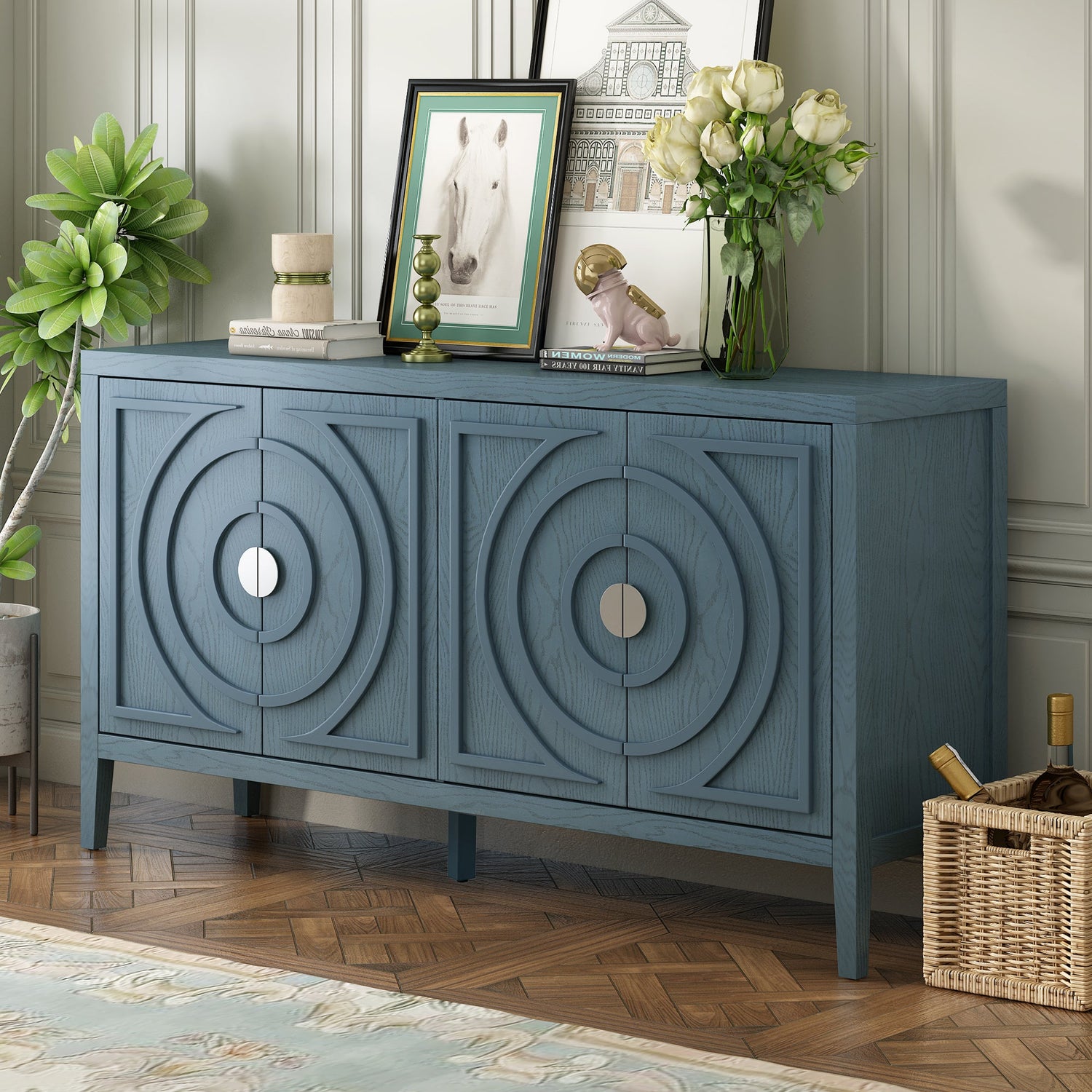 Circular Groove Design Retro Sideboard
