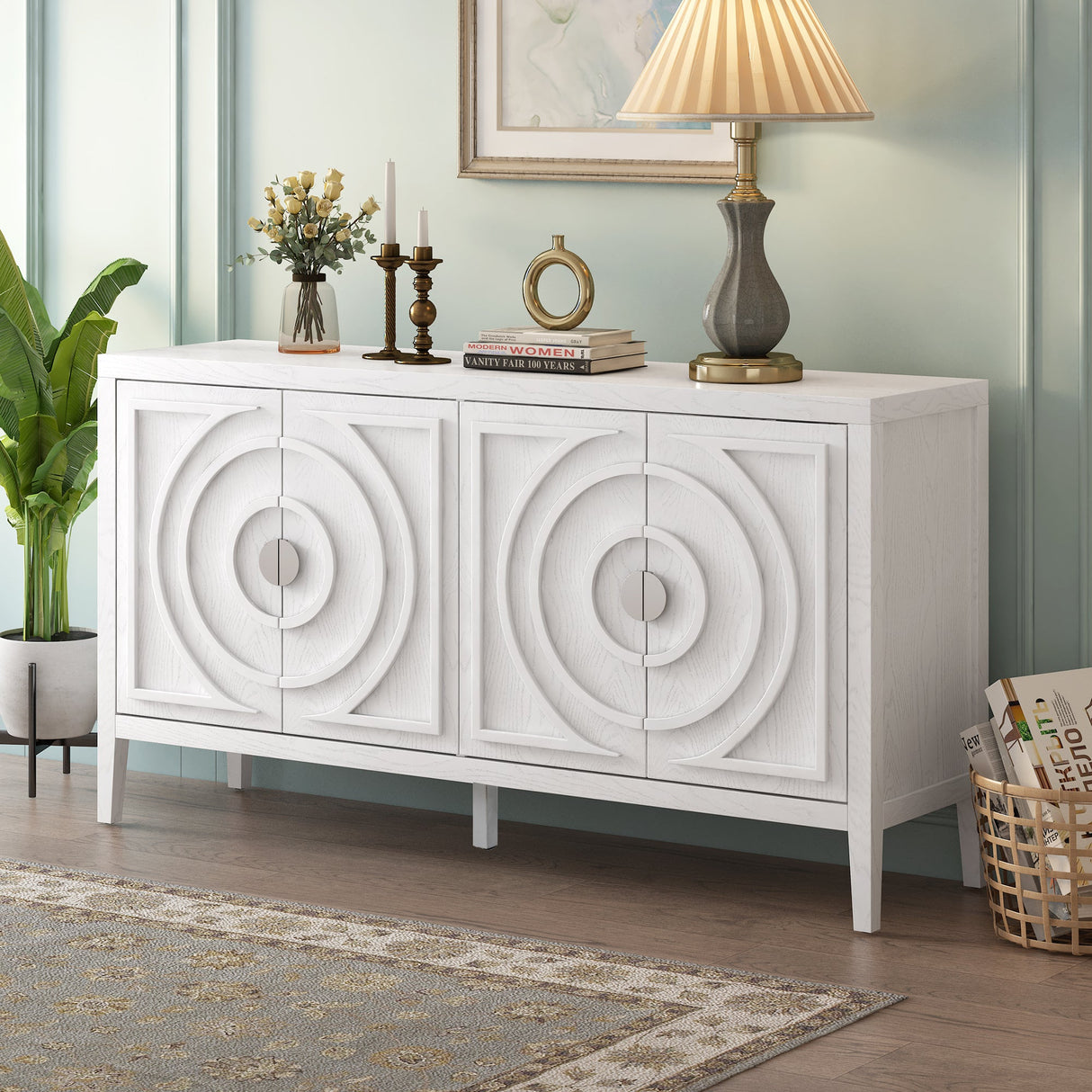 Circular Groove Design Retro Sideboard