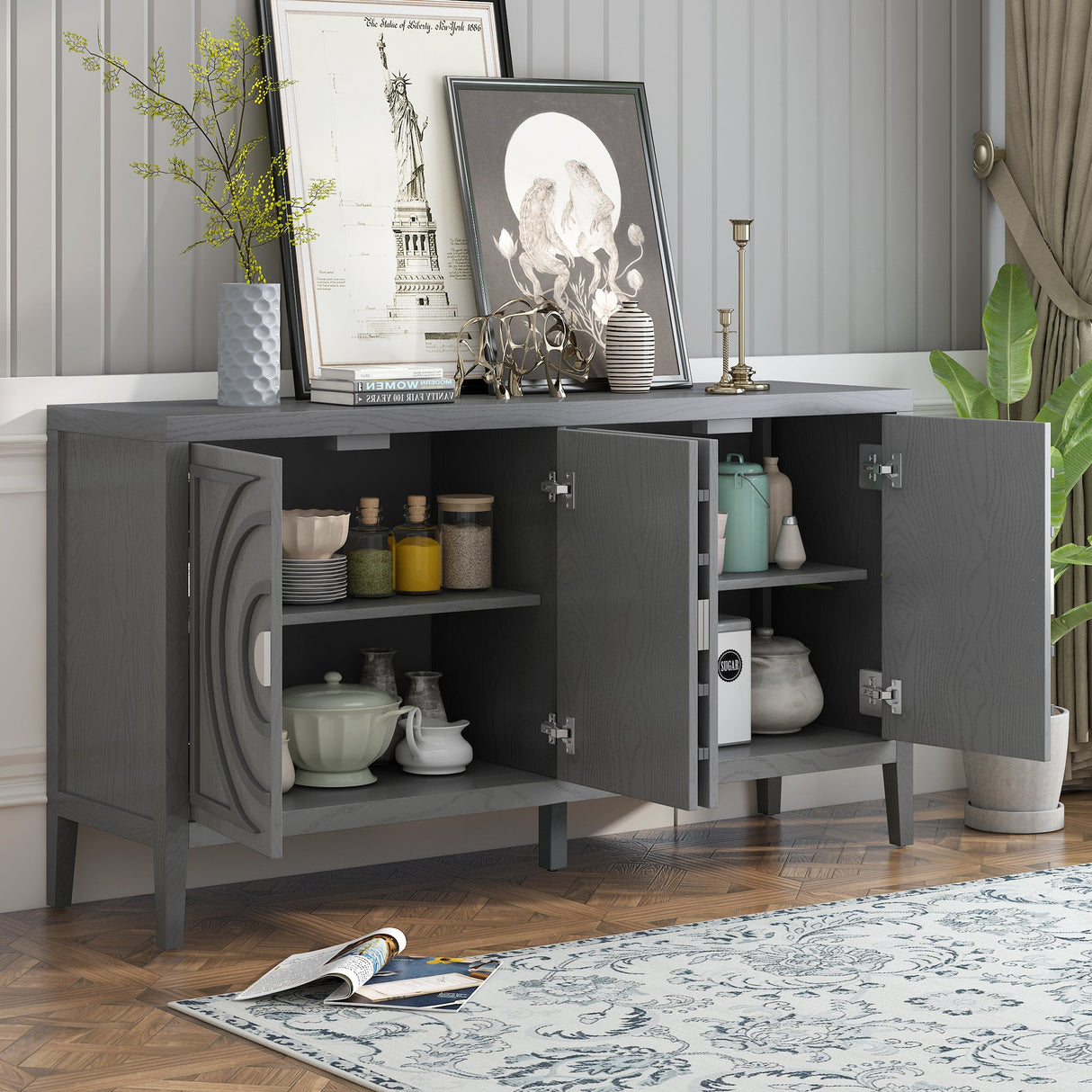 Circular Groove Design Retro Sideboard