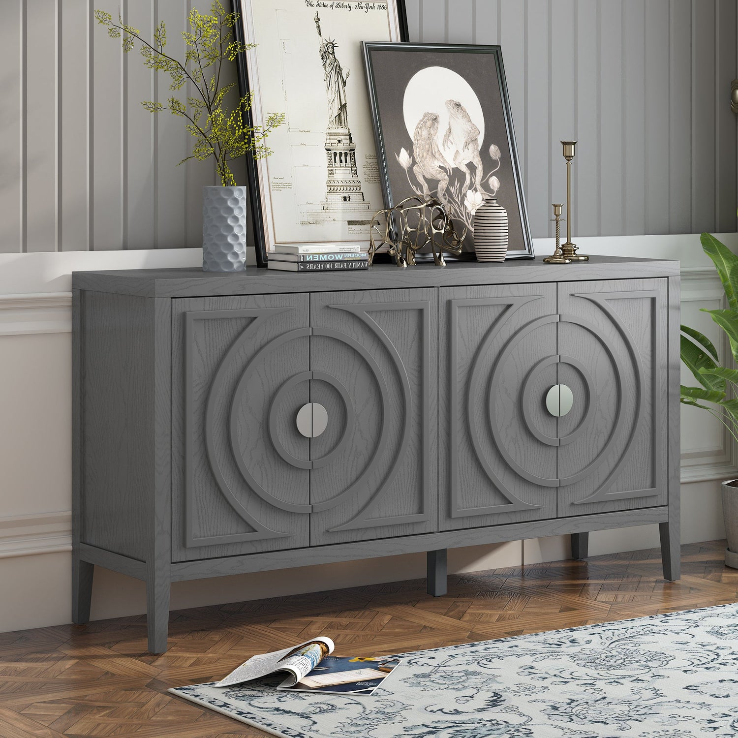 Circular Groove Design Retro Sideboard