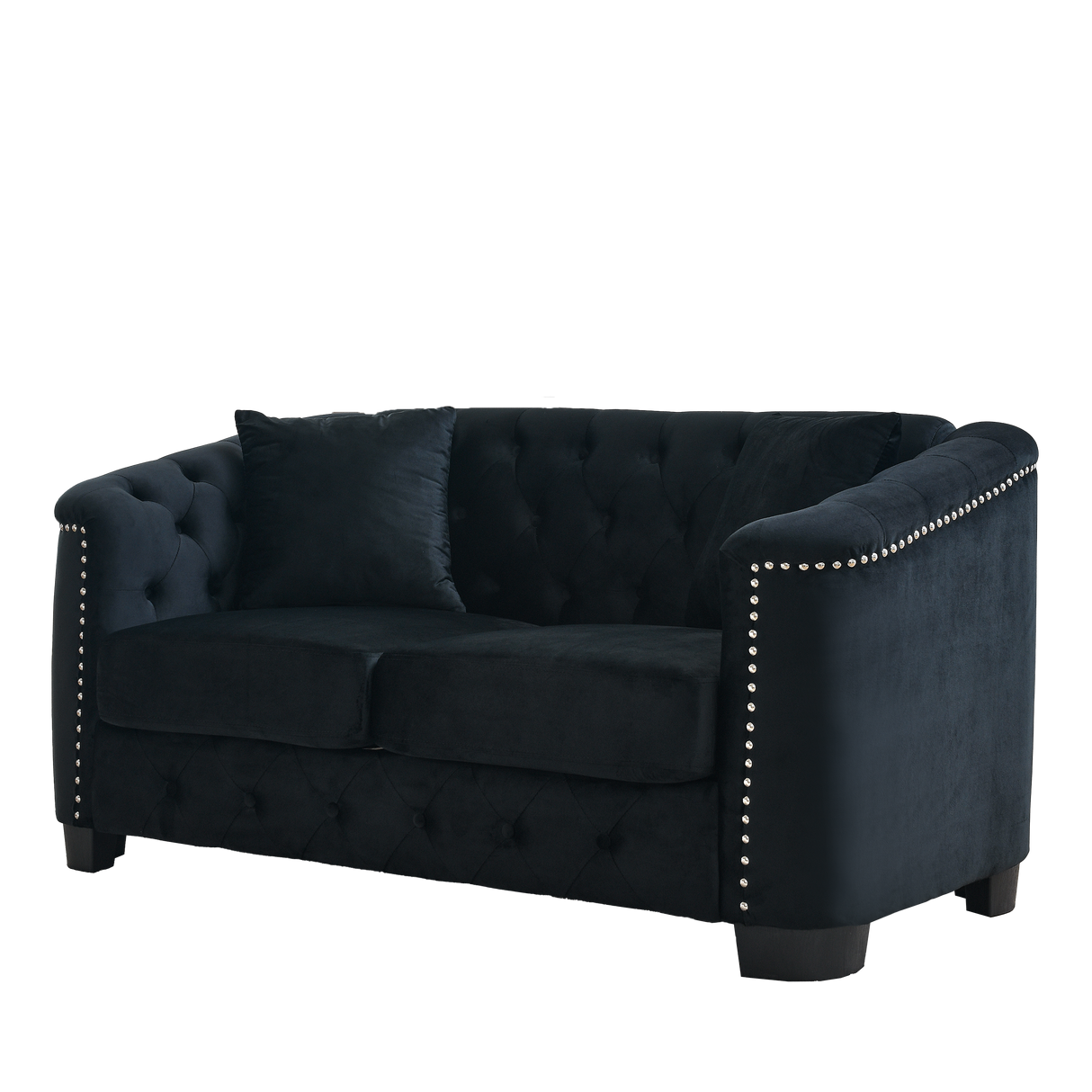 59-Inch Modern Chesterfield Velvet Sofa - 2-Seater in Black