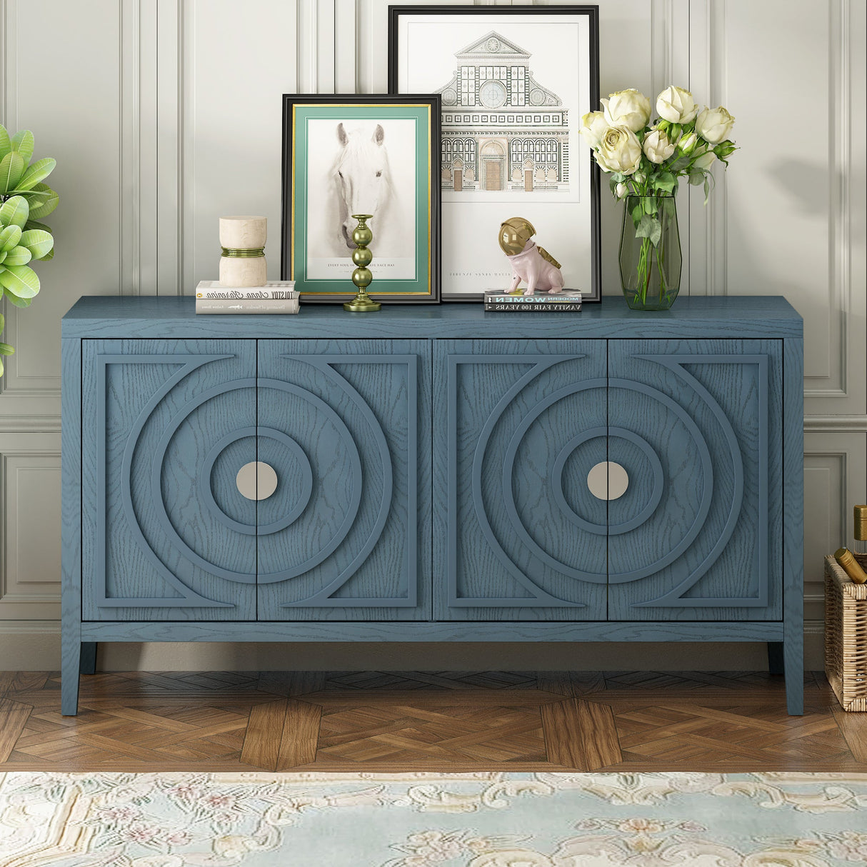Circular Groove Design Retro Sideboard