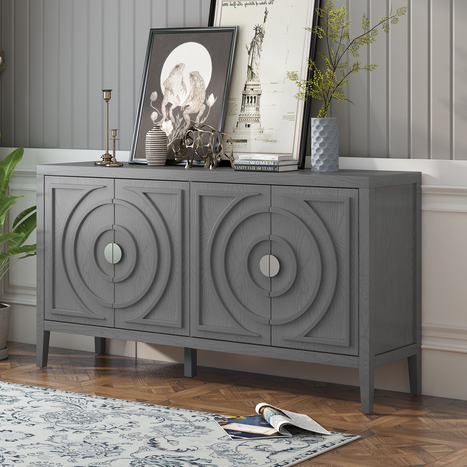 Circular Groove Design Retro Sideboard