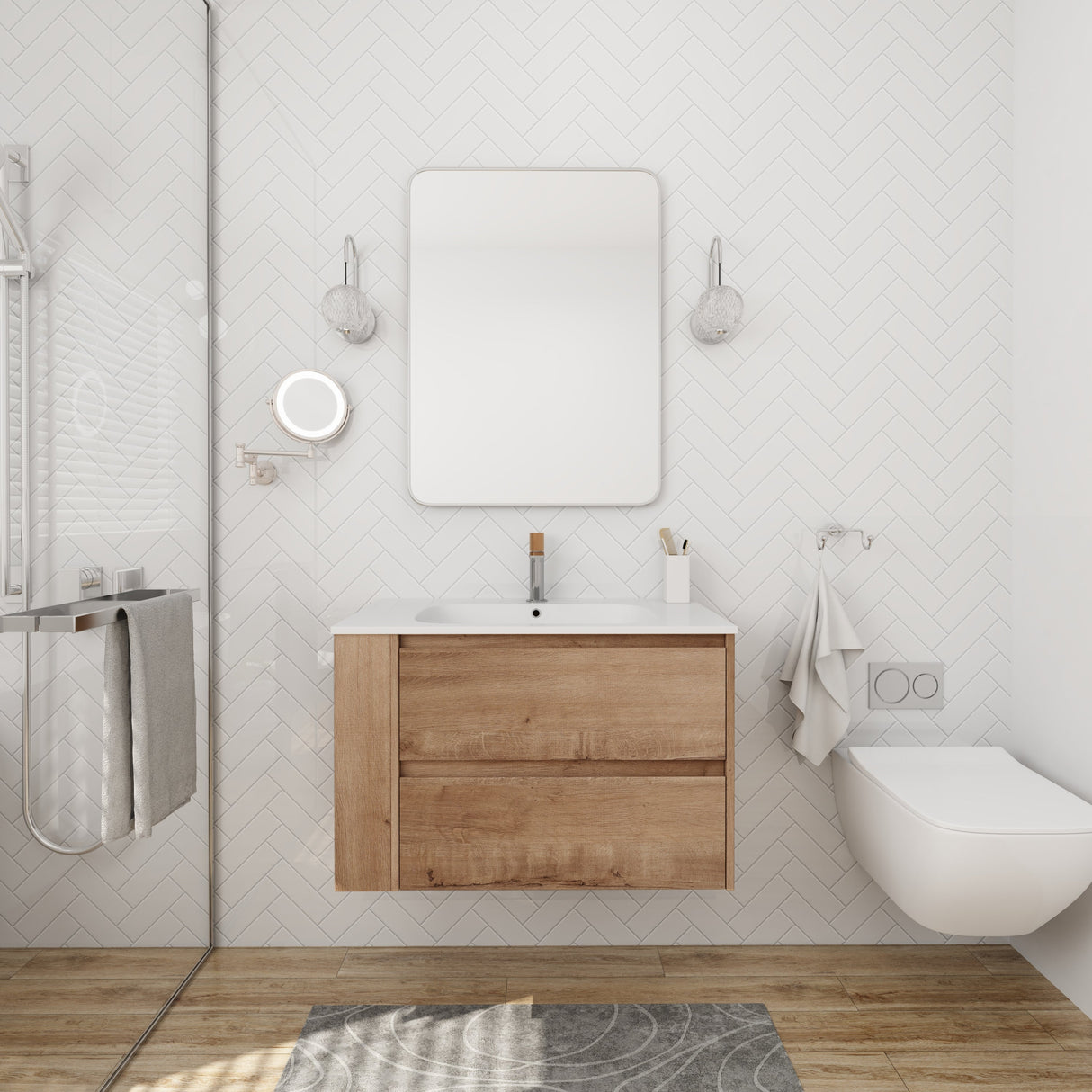 30" Wall Mount Bathroom Vanity With Gel Sink