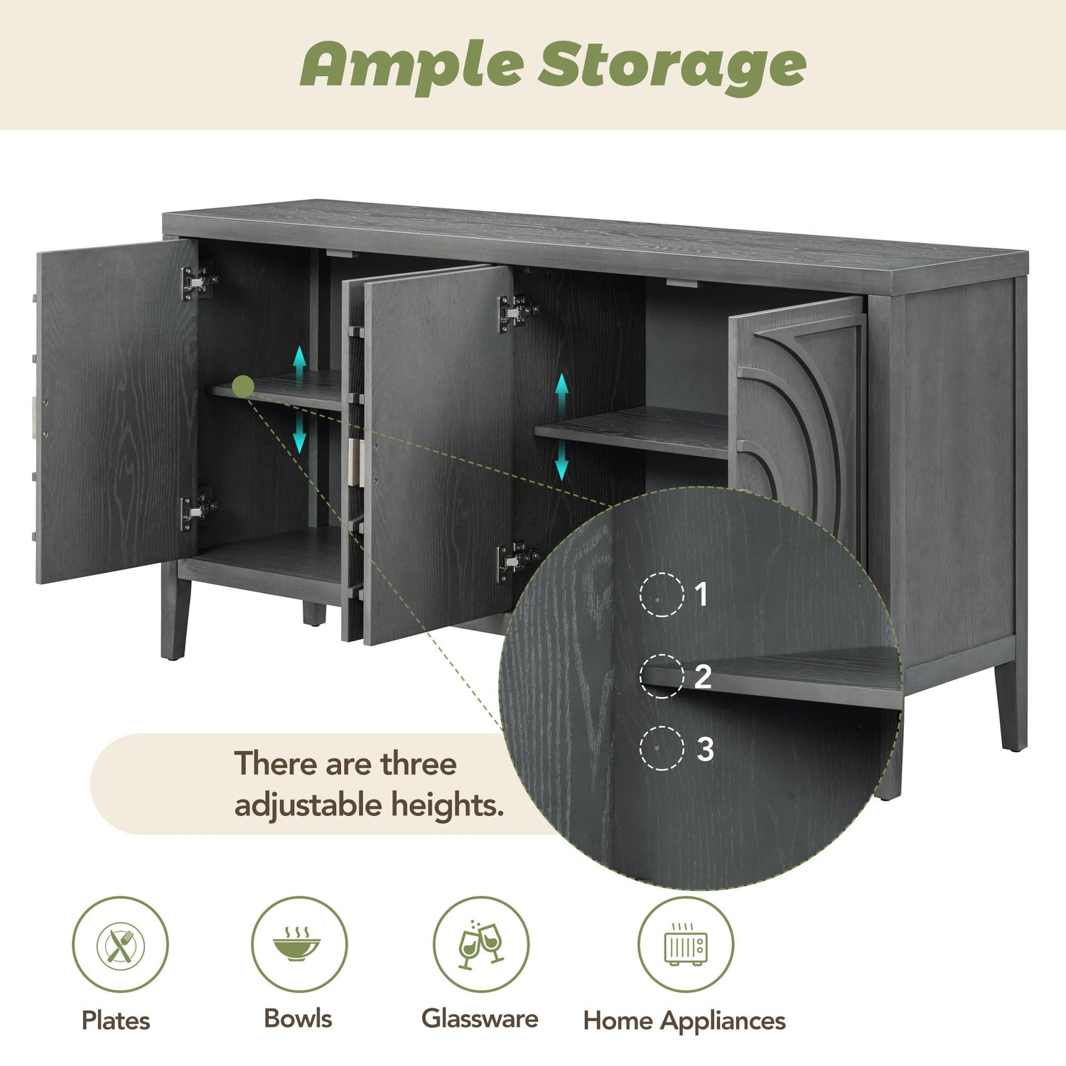 Circular Groove Design Retro Sideboard