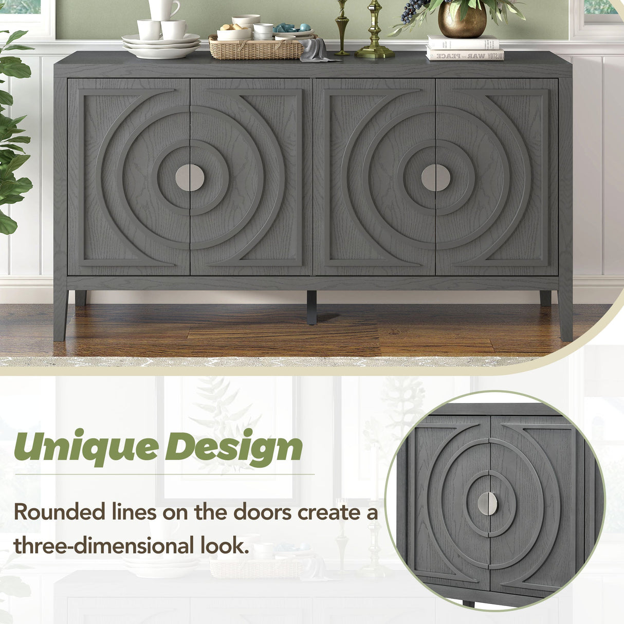 Circular Groove Design Retro Sideboard