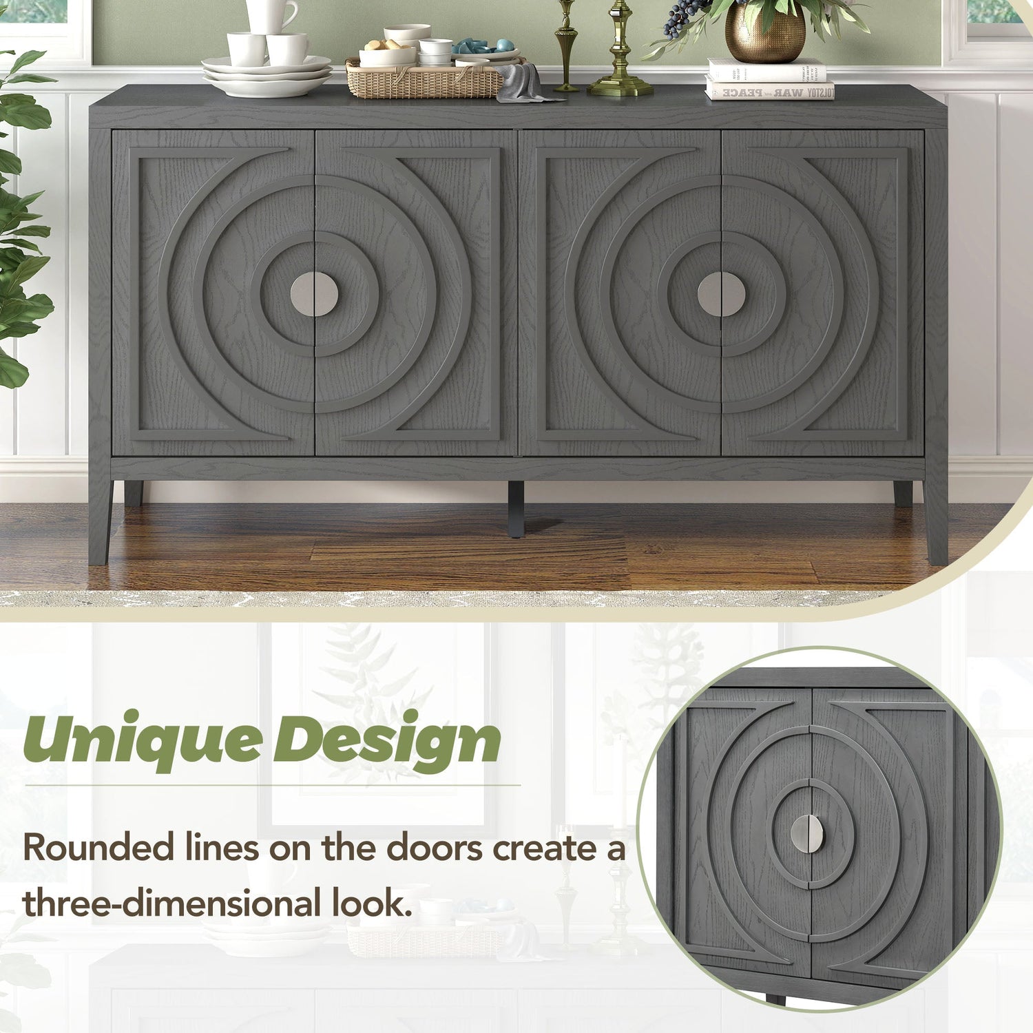 Circular Groove Design Retro Sideboard