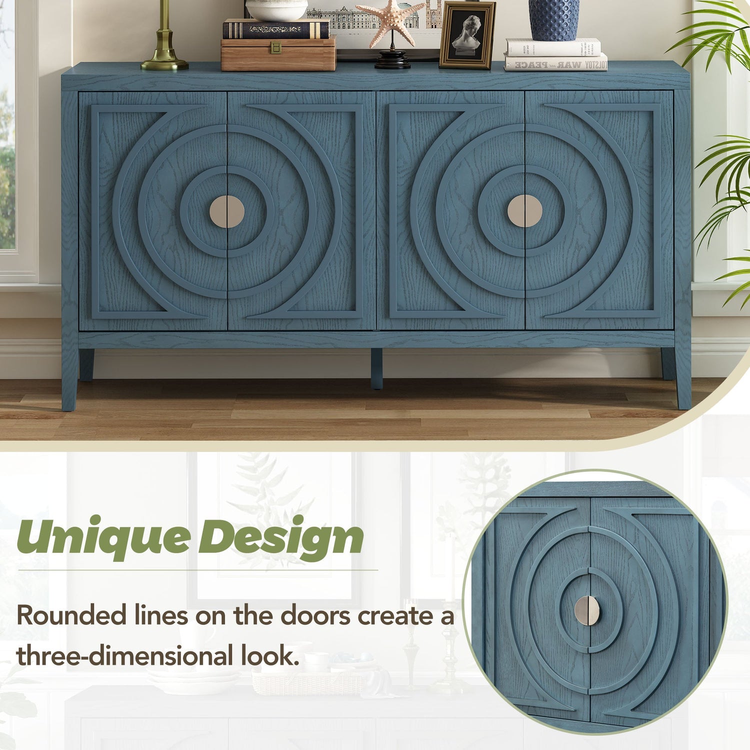 Circular Groove Design Retro Sideboard