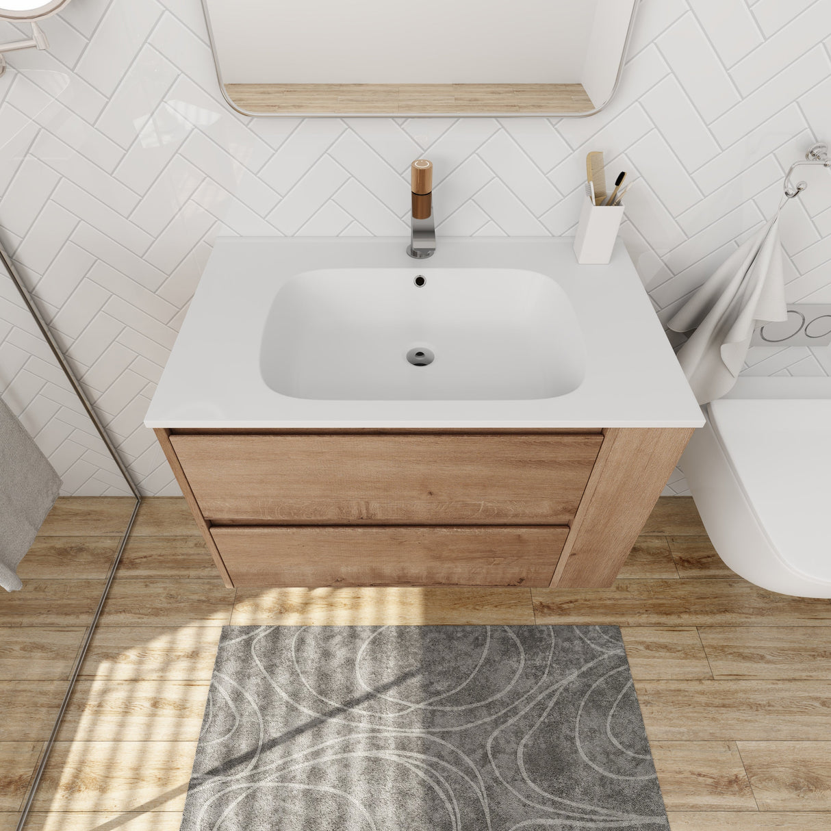 30" Wall Mount Bathroom Vanity With Gel Sink