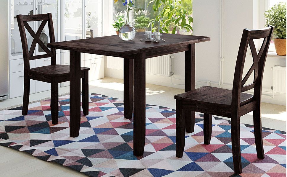 TOPMAX 3-Piece Wood Drop Leaf Breakfast Nook Dining Table Set with 2 X-back Chairs