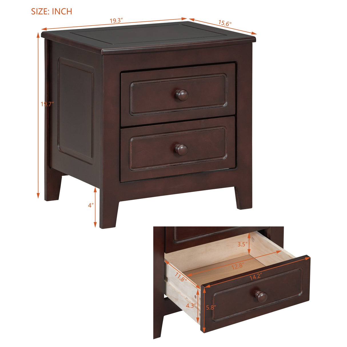 2-Drawer Nightstand for Bedroom