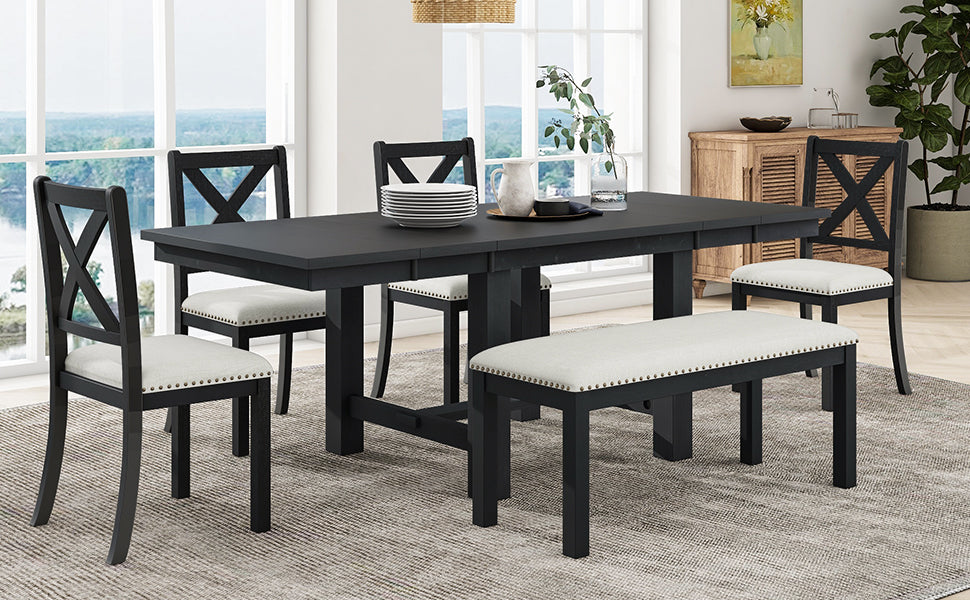 TOPMAX Farmhouse 82-Inch 6-Piece Extendable Dining Table Set